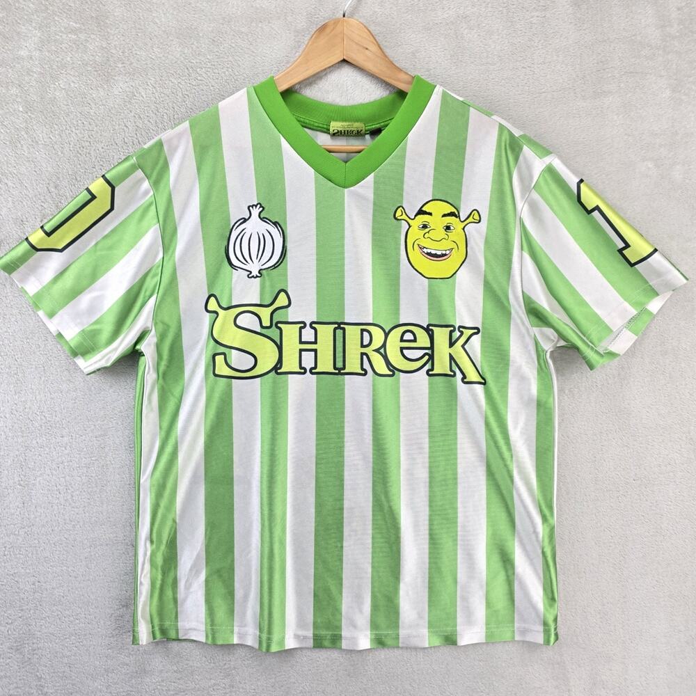 Vintage Shrek Soccer Jersey Mens Medium Stripe Dreamworks Movie Y2K Football